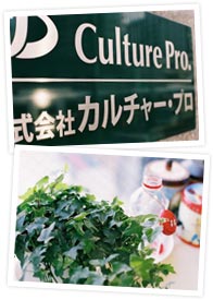 カルチャープロの看板と観葉植物